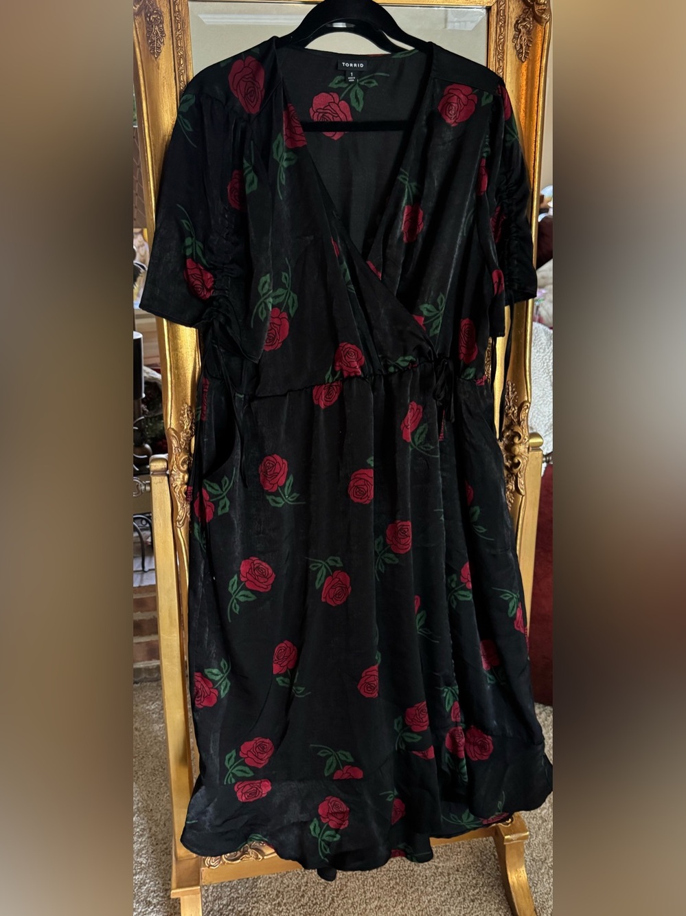 TORRID Black Rose Wrap Dress - Red Floral Print